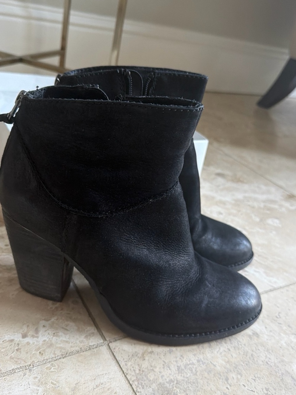 Steve Madden Black Leather Mid-Height Block Heel Ankle Booties